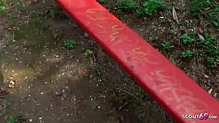 Young german teen persuaded for pov blowjob and facial on playground for cash