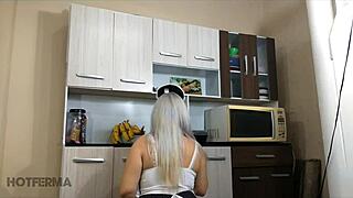 Oh, the blonde employee sucks boss's cock in doggystyle while wife is out!