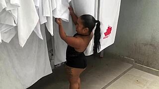 I fuck the tight pussy in the hotel bath quickie.