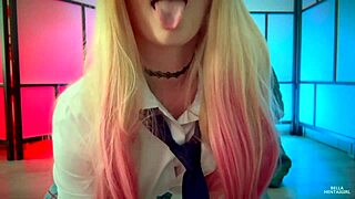 Holy Hell! Hot Student Bella Hentaigirl Stretches Holes in Cosplay Miniskirt!