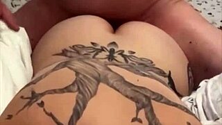 xxxhotwife, the tattooed swinger, rides monster cock in cowgirl with her old husband watching