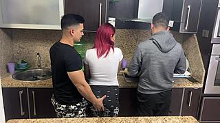 Friend Grabs My Ass While I Cook Next to Clueless Husband in Kitchen. NTR Drama Unfolds!