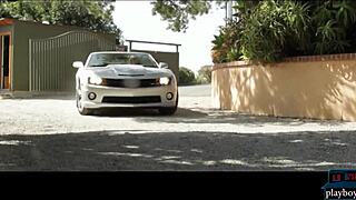 American Lesbian Girls Finger On Corvette Hood Outdoors