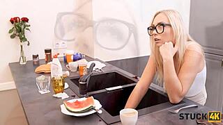 Stuck4k Czech blonde trades sex for help in kitchen