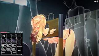Blonde girl dives into anime hentai fun, contrasting her cute looks with wild adventures.