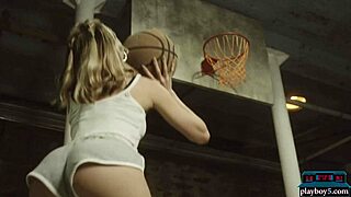 perfect big ass blonde centerfold amelia plays basketball and strips fully naked