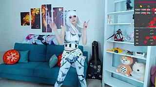 Stormtrooper Cosplay Whore Fingers Herself On Webcam!