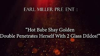 Shay Golden, double penetrate yourself with two glass dildos!