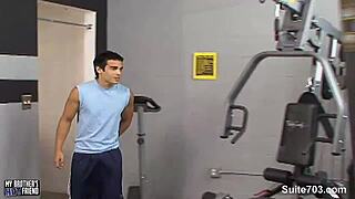 Hot gay guys pound tight asses after a sweaty gym session.