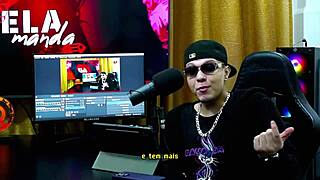 the brunette says, lick my pussy on the podcast table