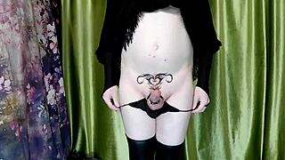 cute demon boy performs masturbation trick for bad girls in halloween costume. kinky roleplay ensues.