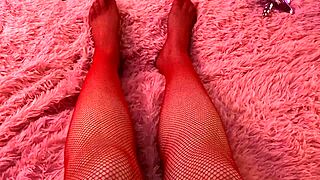 Lady In Red Lingerie Teases Her Puffy Wet Pussy