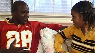 Ebony cheerleader with big black cock gets hardcore action in college skirt