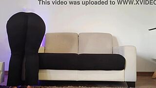 Curvy amateur in leggings cleans her apartment