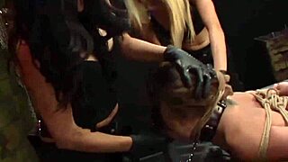 submissive teen gets toyed and fucked while bound by lesbians in rough 3some