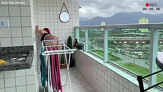 Security camera catches employee cleaning in mini shorts, she's so naughty with huge ass 😏