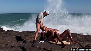 Ocean Threesome For Busty Blonde Tarra White