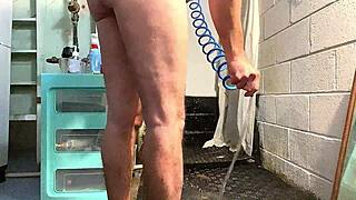 gay dude explores extreme enema and solo shower play