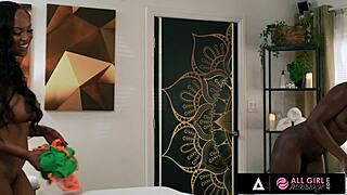 i'm at this all girl massage, and it turns into hot threesome sex with three ebony lesbians!