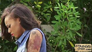 diamond monroe, ebony teen banging for cash outdoors 😜