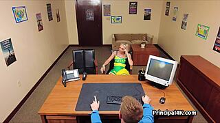 head teacher meets cheerleader and soccer mom in office