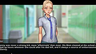 In Taffy Tales Part 2, the teacher reveals her huge tits and ass in the game