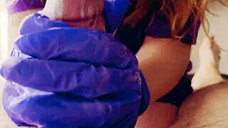 Redhead Masturbates In Gloves, Covered In Cum?