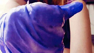 Redhead Masturbates In Gloves, Covered In Cum?