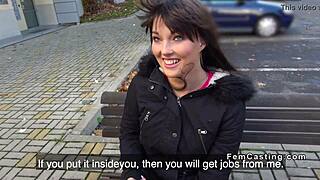 Female agent gets hands-on vibrating a brunette lesbian