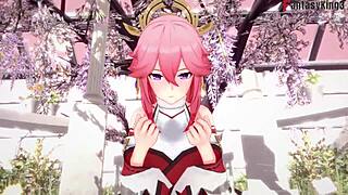 Yae Miko Sucking Hard in POV Genshin Impact Fantasy