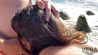 four guys found a teen 18+ girl on the beach and fed her dicks