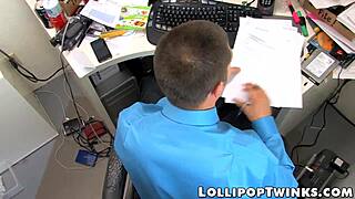 two naughty twinks rimming and doggystyle anal in the office for big cumshot