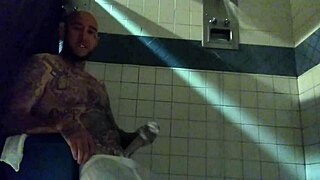 just stroking this big tattooed white dick in the shower for fun.