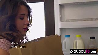 European brunette undresses in solo striptease, ripping clothes to show big ass and natural tits.