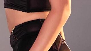 Sascha Aleksander Boldly Strips Her Black Lingerie.