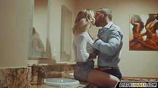 Fucking a hot milf in the bathroom turned into a steamy ride with her big tits bouncing