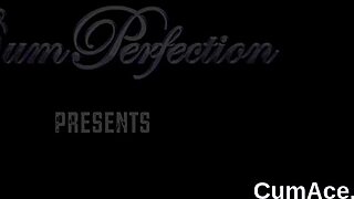 See this nasty honey get cum on her face?