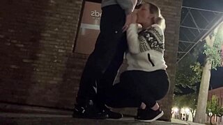 Risky wife sucks huge cock in bar and flashes downtown