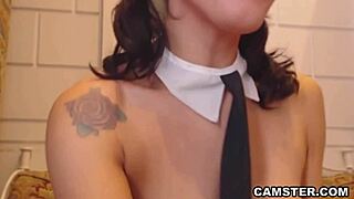 bookworm undresses, sucks cock, gets cumshot facial