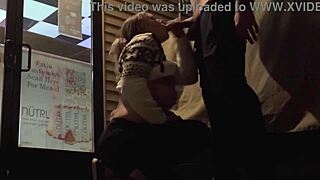Risky wife sucks huge cock in bar and flashes downtown