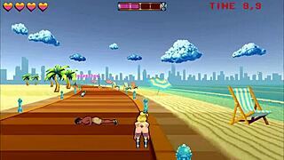 i’m obsessed with this roller babe in a hentai game, public creampie and 69 at the beach!