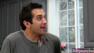 In the food fight fuck, Gina Valentina and Donnie Rock get messy and horny, fucking wildly?