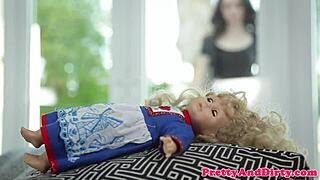 Doll-Obsessed Babe Lures Petite Brunette for Steamy Oral in Lingerie