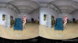 Watch This Lovely Blonde Amateur Strip Her Natural Tits In VR!