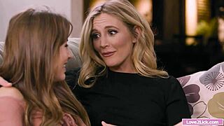 blonde milf eats her stepdaughter's ass with rimjob and fingering