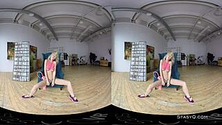 Watch This Lovely Blonde Amateur Strip Her Natural Tits In VR!