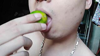 Chinese Babe Enjoys Licking During Intense Masturbation Session