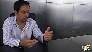 Blonde office lady gets mouth fucked in 69 and asshole opened up