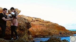 Boxer bound and spanked before rimming her dom by the Balearic Sea. A warrior-themed domination session begins with raw intensity