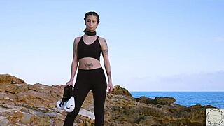 Boxer bound and spanked before rimming her dom by the Balearic Sea. A warrior-themed domination session begins with raw intensity